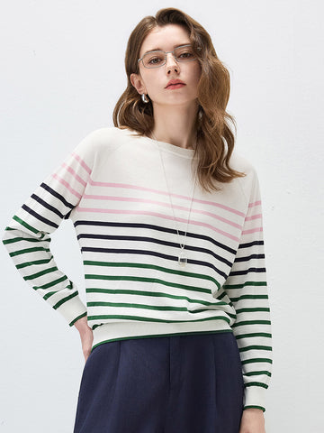 COMOBOCA Striped Women's Stripe Round Neck Knit Sweater