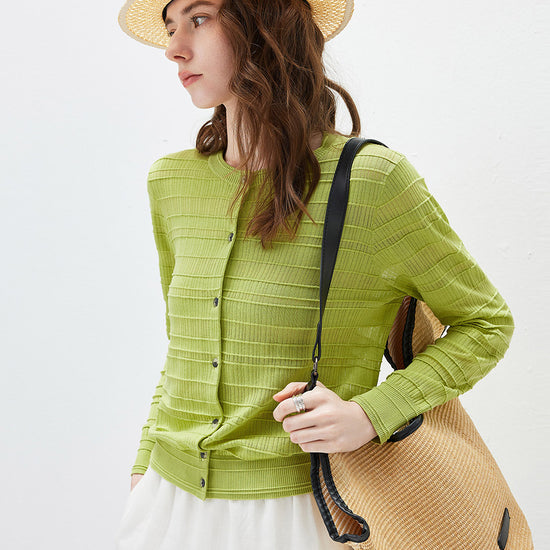 COMOBOCA Women's Textured Ribbed Knit Cardigan