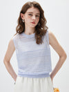 Women's Linen Blend Crew Neck Pointelle Knit Sleeveless Vest
