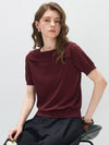 Women's Sophisticated Mulberry Silk Knit Top with Off-Shoulder Neckline