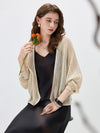 Women’s V-neck long-sleeve knit hollow-out linen-blend cardigan