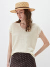 Women’s V-Neck Silk-Cotton Jacquard Knit Short Sleeve T-Shirt