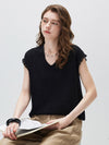 Women’s V-Neck Silk-Cotton Jacquard Knit Short Sleeve T-Shirt