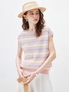 COMOBOCA Women's Striped Knit Cap Sleeve T-Shirt