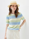 COMOBOCA Women's Gradient Stripe Openwork Knit T-Shirt
