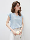 Women’s V-Neck Silk-Cotton Jacquard Knit Short Sleeve T-Shirt