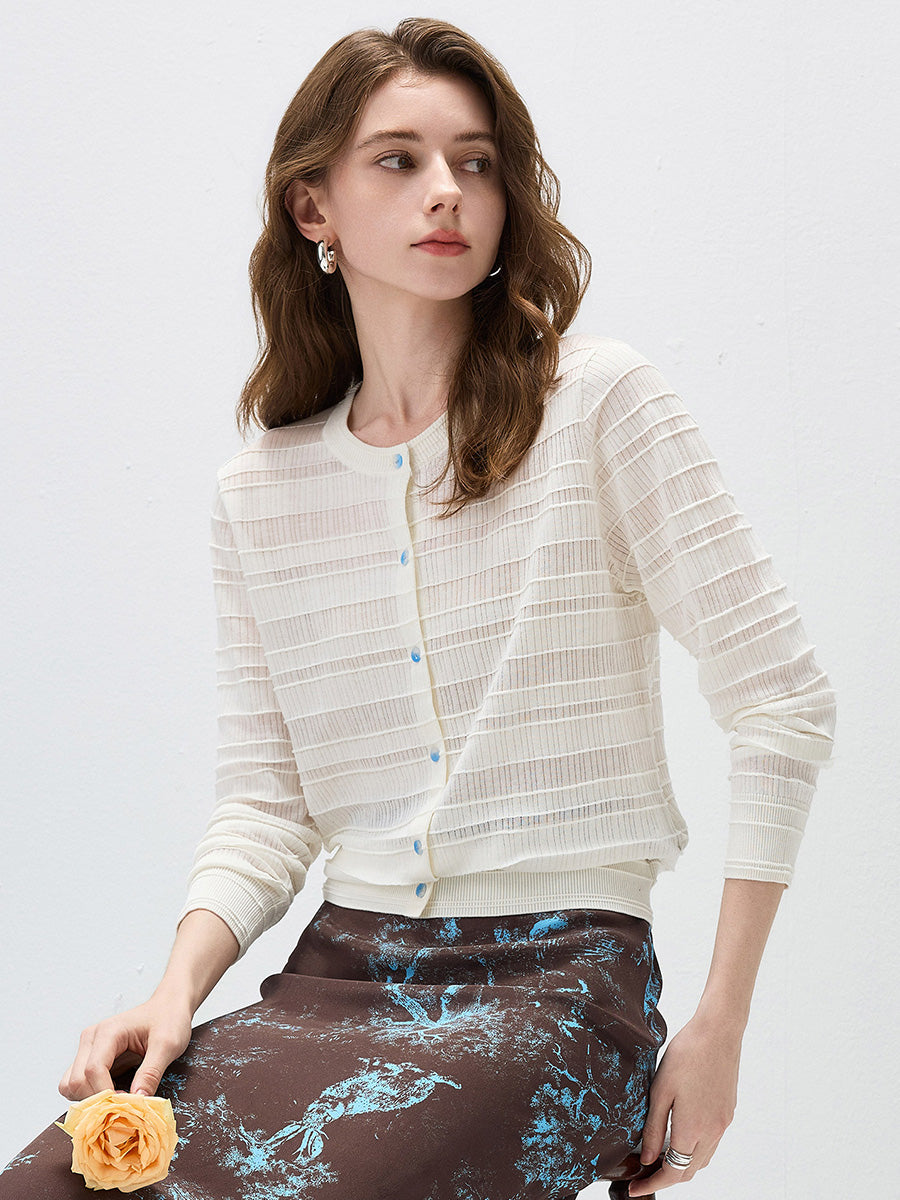 COMOBOCA Women's Textured Ribbed Knit Cardigan