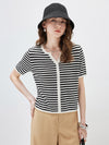 Women’s Linen Blend Striped Knit Pullover Short Sleeve T-Shirt