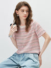 100% Mulberry Silk Women’s Vintage Print Round-Neck Short Sleeve T-Shirt