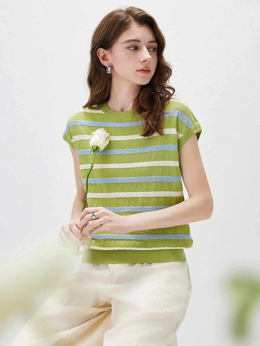 COMOBOCA Women's Striped Knit Cap Sleeve T-Shirt