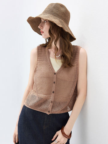Women’s Linen Blend Knit V-Neck Sleeveless Vest