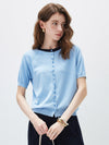 COMOBOCA Blue Women's Contrast Trim Button Front Knit Cardigan