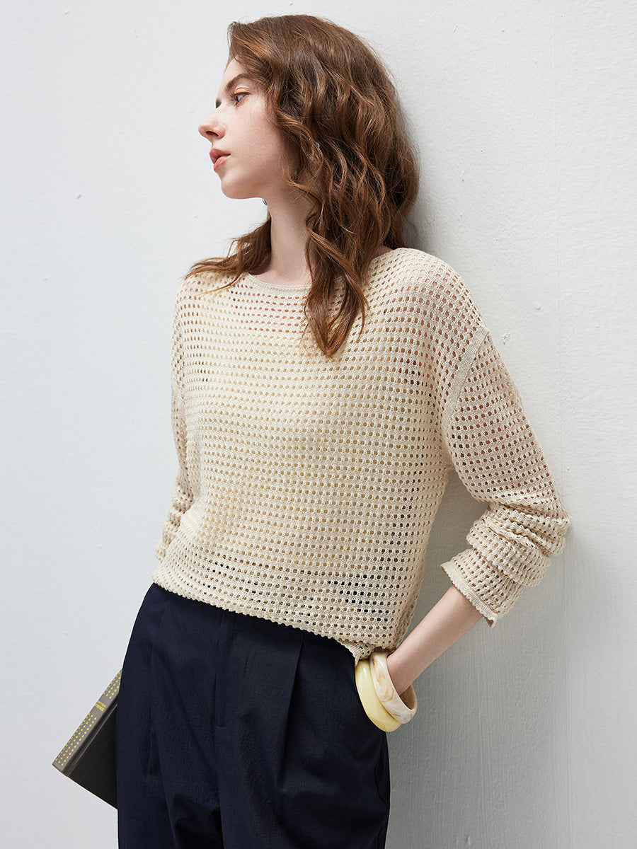 COMOBOCA Women's Sheer Mesh Knit Overpull Top