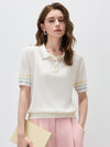 COMOBOCA Women's Knit Polo Top with Rainbow Stripes