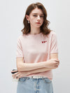 Women's crew neck short-sleeve knitted T-shirt with embroidery