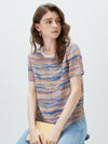 100% Mulberry Silk Women’s Vintage Print Round-Neck Short Sleeve T-Shirt