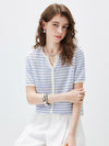 Women’s Linen Blend Striped Knit Pullover Short Sleeve T-Shirt