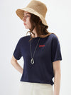 Women's crew neck short-sleeve knitted T-shirt with embroidery