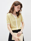 Women’s Linen Blend Striped Knit Pullover Short Sleeve T-Shirt