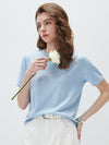 Women's crew neck short-sleeve knitted T-shirt with embroidery