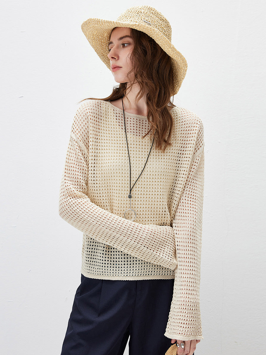 COMOBOCA Women's Sheer Mesh Knit Overpull Top