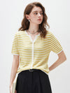 Women’s Linen Blend Striped Knit Pullover Short Sleeve T-Shirt