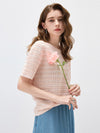Women’s Round-Neck Linen Blend Hollow-Out Short Sleeve Knit T-Shirt