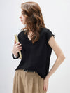Women’s V-Neck Silk-Cotton Jacquard Knit Short Sleeve T-Shirt
