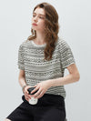 100% Mulberry Silk Women’s Vintage Print Round-Neck Short Sleeve T-Shirt