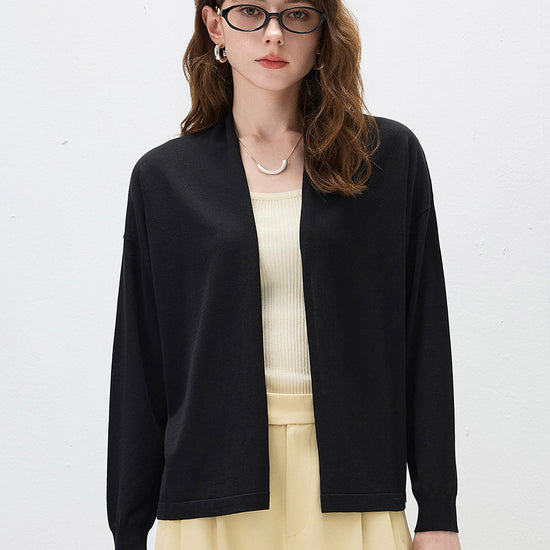 COMOBOCA Black Women's Open Front Knit Cardigan