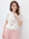 COMOBOCA Women's Floral Embroidery Knit T-Shirt
