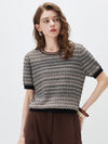 Women's  Round Neck Jacquard Linen Knit Short Sleeve Top