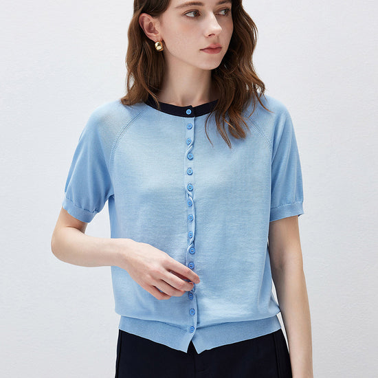 COMOBOCA Women's Contrast Trim Button Front Knit Cardigan