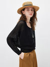 Women’s V-neck long-sleeve knit hollow-out linen-blend cardigan