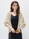 Women’s V-neck long-sleeve knit hollow-out linen-blend cardigan