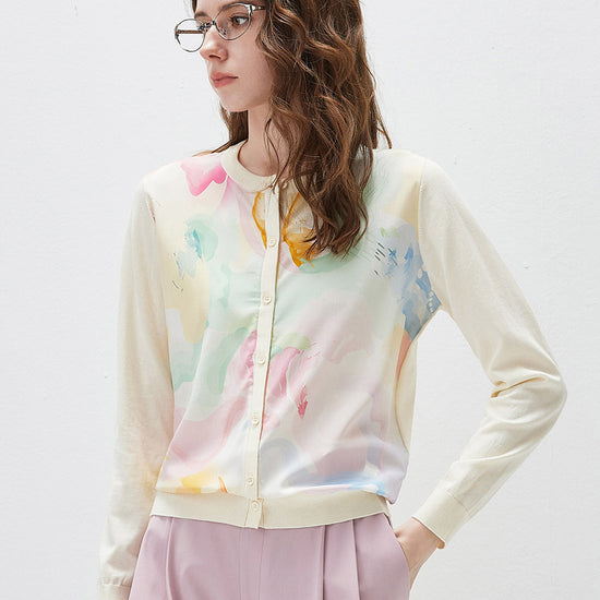 COMOBOCA Floral Women's Floral Print Panel Knit Cardigan