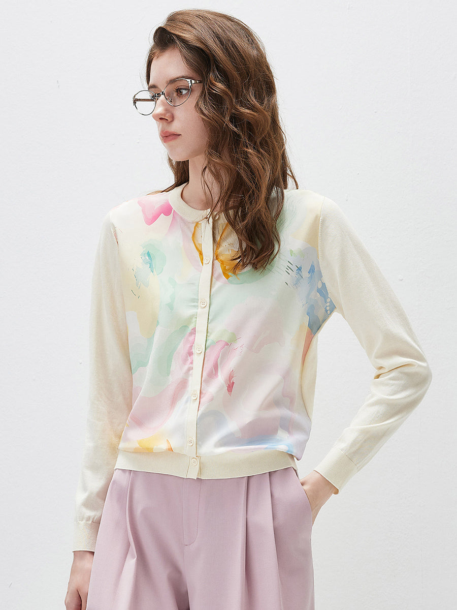 COMOBOCA Floral Women's Floral Print Panel Knit Cardigan