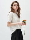 Women’s Round-Neck Linen Blend Hollow-Out Short Sleeve Knit T-Shirt