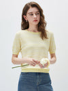 COMOBOCA Women's Ribbed Fine Stripe Knit T-Shirt