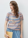 100% Mulberry Silk Women’s Vintage Print Round-Neck Short Sleeve T-Shirt