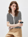 Women’s Linen Blend Striped Knit Pullover Short Sleeve T-Shirt