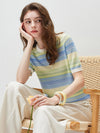 COMOBOCA Women's Gradient Stripe Openwork Knit T-Shirt