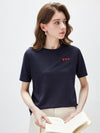 Women's crew neck short-sleeve knitted T-shirt with embroidery